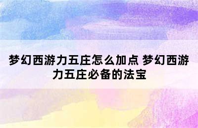 梦幻西游力五庄怎么加点 梦幻西游力五庄必备的法宝